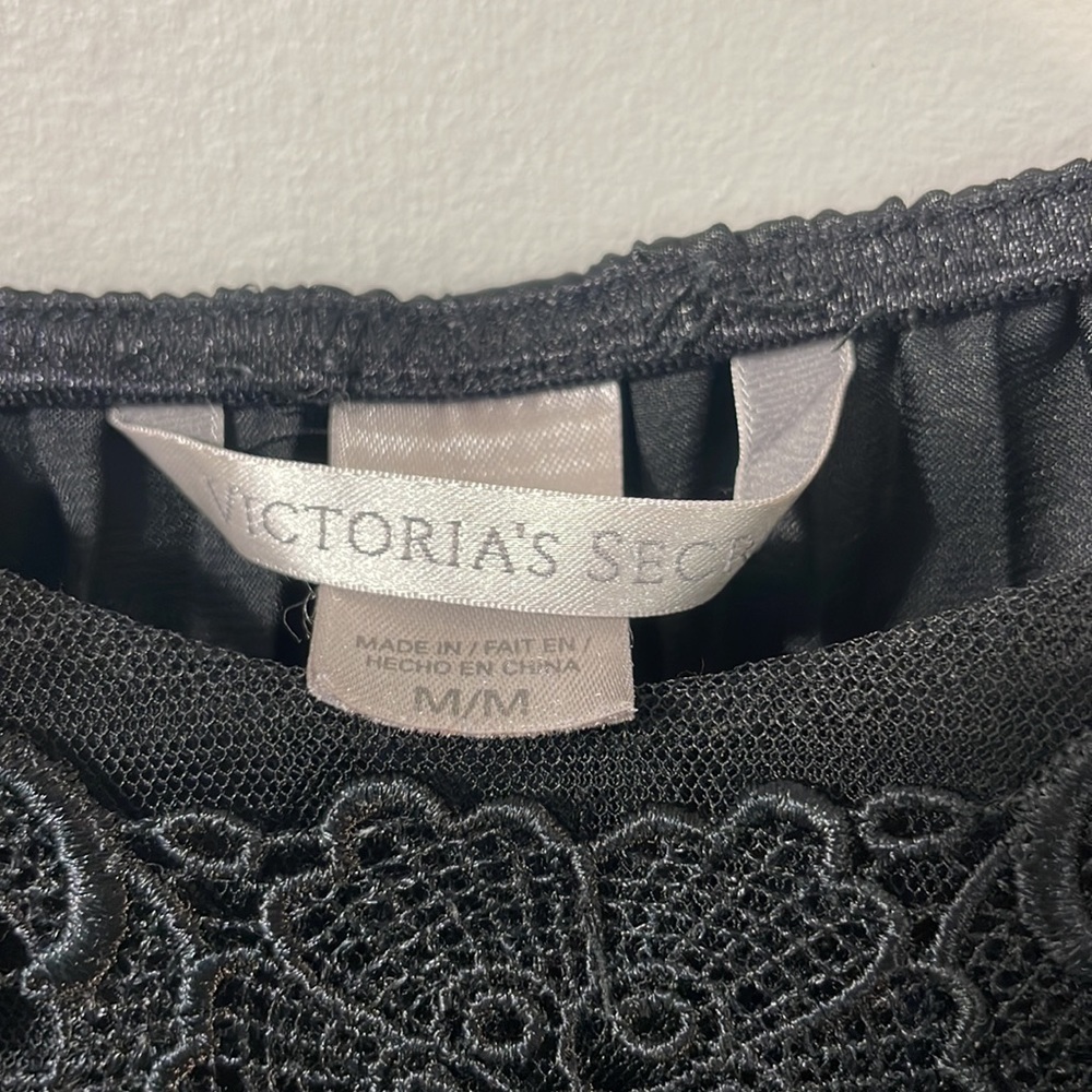 Victoria's Secret black accordion pleat slip lace trim medium dress lingerie - Picture 2 of 6